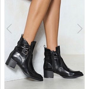 What the Buckle Vegan Leather Boot - Nasty Gal